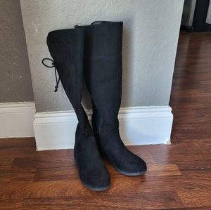 Little girls Faux Suede Black Knee High Riding Boots
